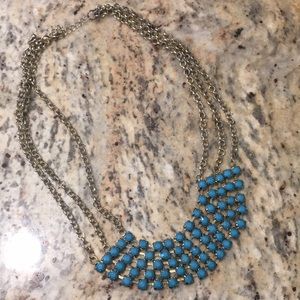3 strand necklace with aqua blue beads